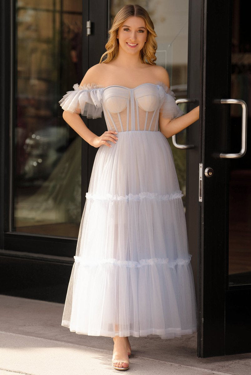 Katalina |A - Line Corset Ruffled Tulle Prom Dress - KissProm