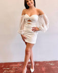 Black Off-the-Shoulder Keyhole Short Party Dress with Balloon Sleeves