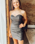 Black Sweetheart Fitted Short Dress with Floral Lace