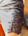 Black Sweetheart Fitted Short Dress with Floral Lace