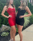 Black Sweetheart Fitted Short Dress with Floral Lace