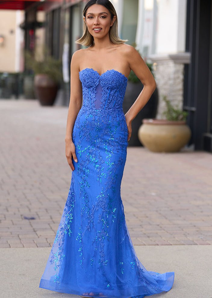Terry | Black Sweetheart Lace Appliques Mermaid Long Prom Dresses - KissProm