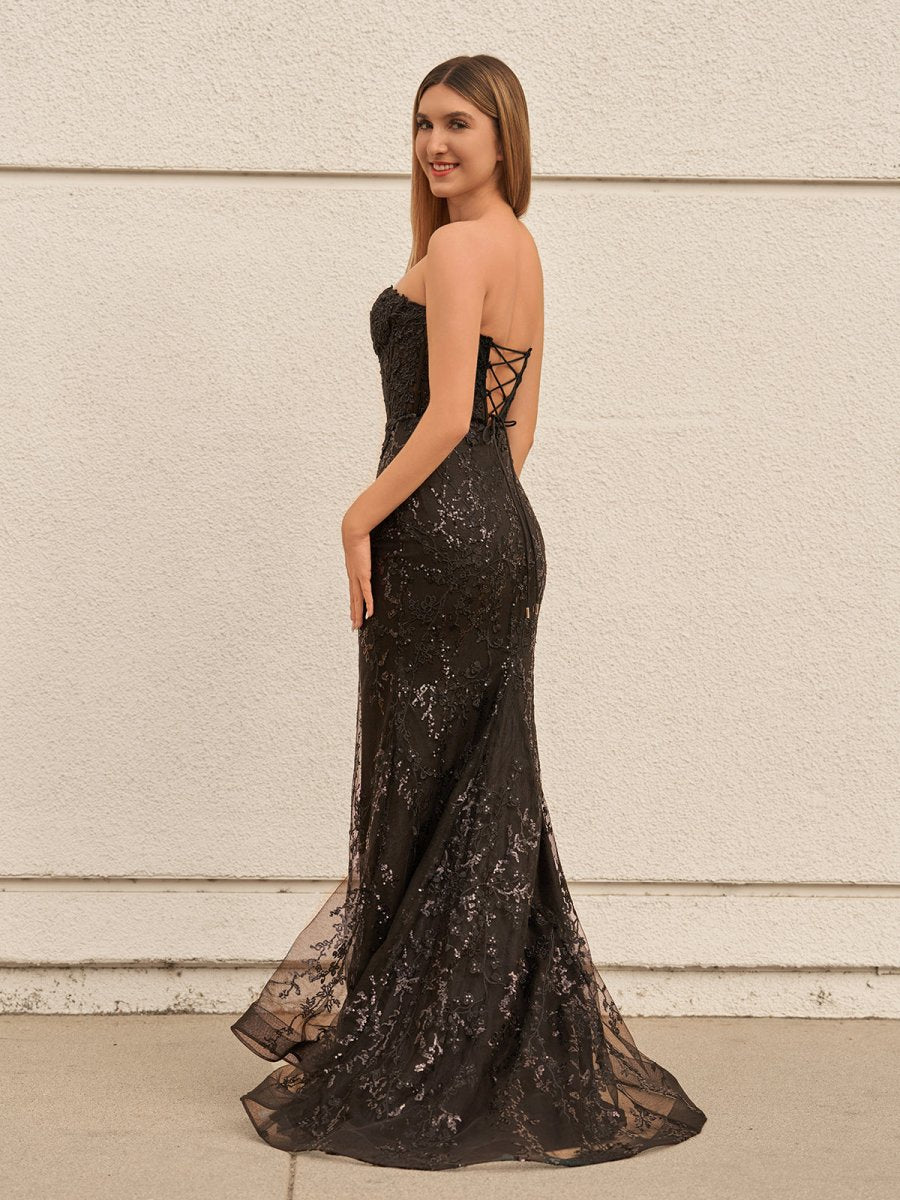 Terry | Black Sweetheart Lace Appliques Mermaid Long Prom Dresses - KissProm