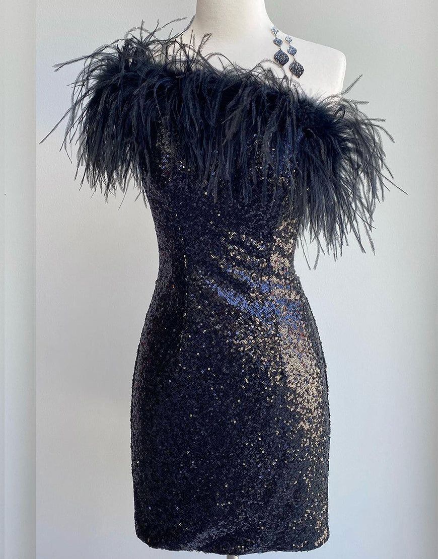 Sheath Sequin Homecoming Dress with Feather