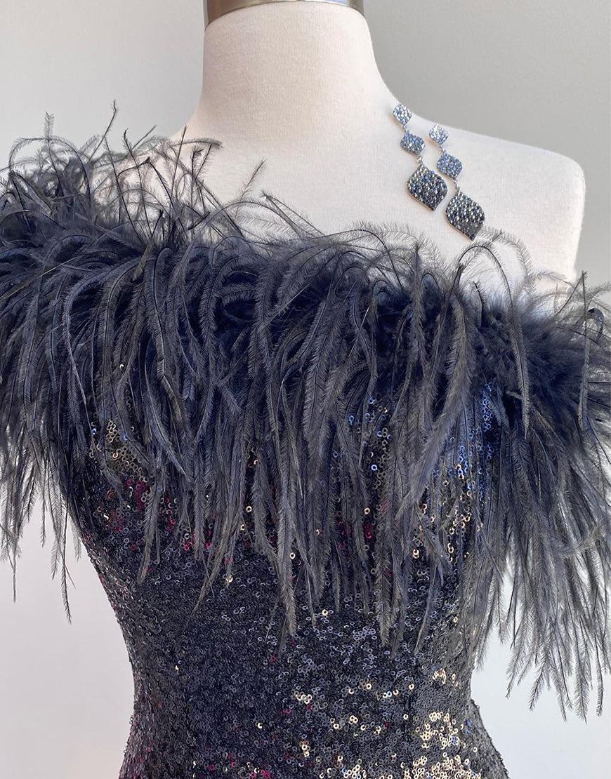 Sheath Sequin Homecoming Dress with Feather