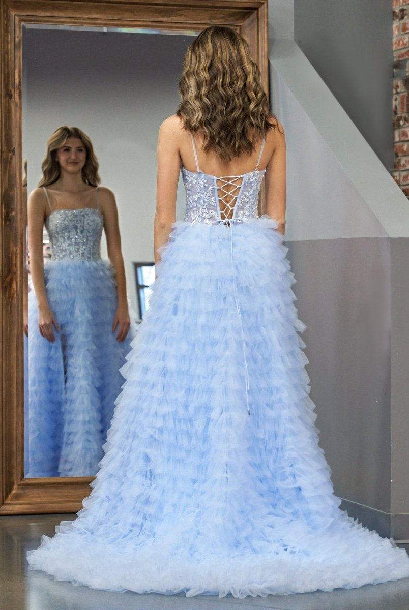 Jordan | Sky Blue A - Line Tiered Sequins Tulle Long Prom Dress - KissProm