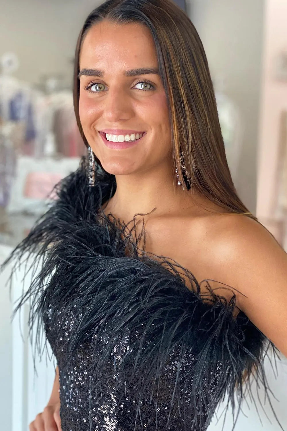 Sheath Sequin Homecoming Dress with Feather