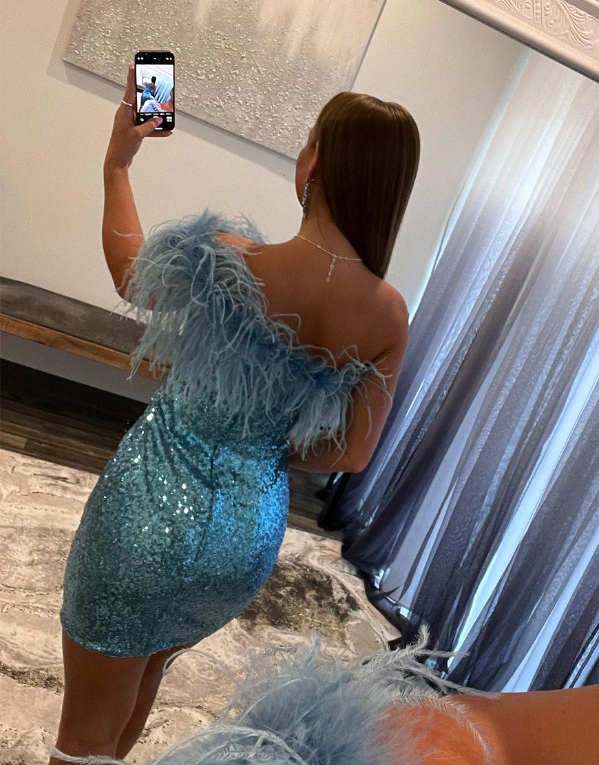 Sheath Sequin Homecoming Dress with Feather