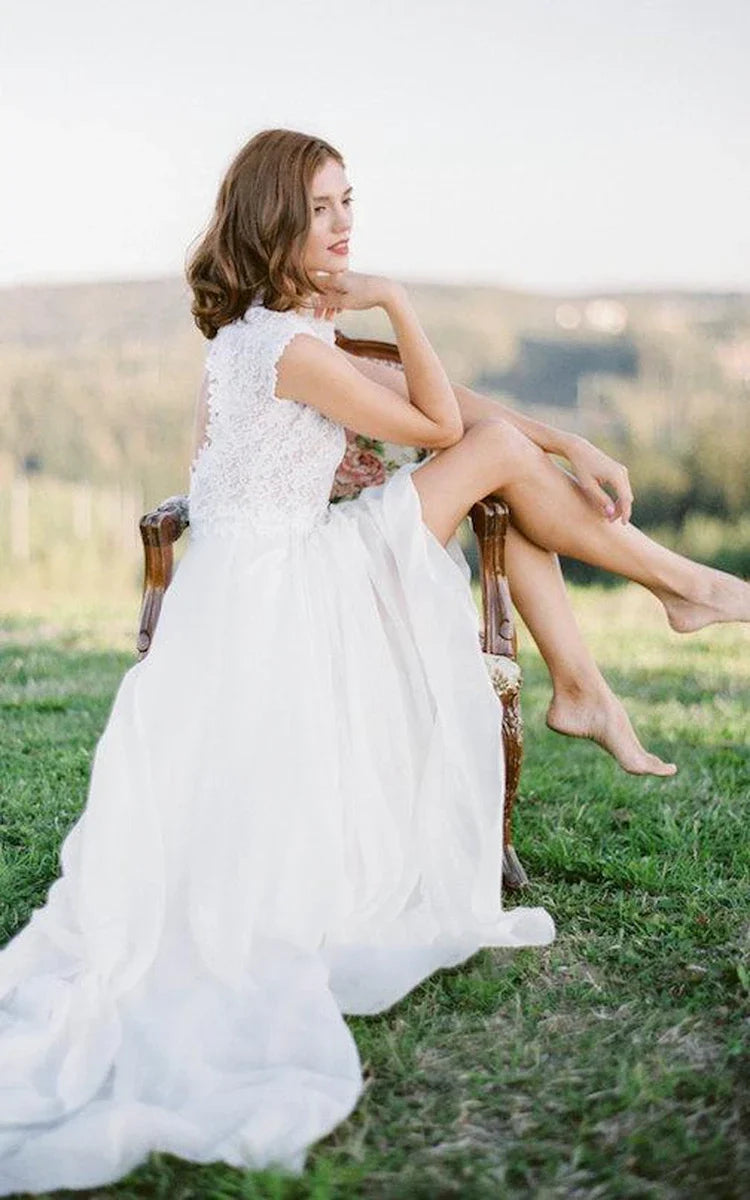 Boho Lace Floor-Length Cap Dress With Keyhole Back