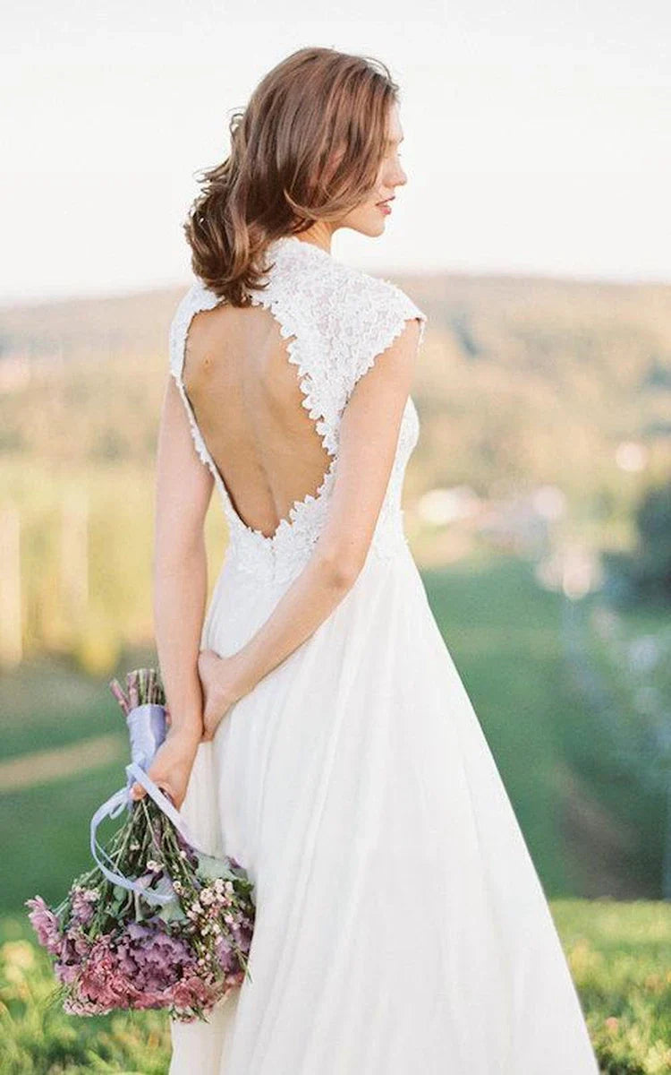 Boho Lace Floor-Length Cap Dress With Keyhole Back