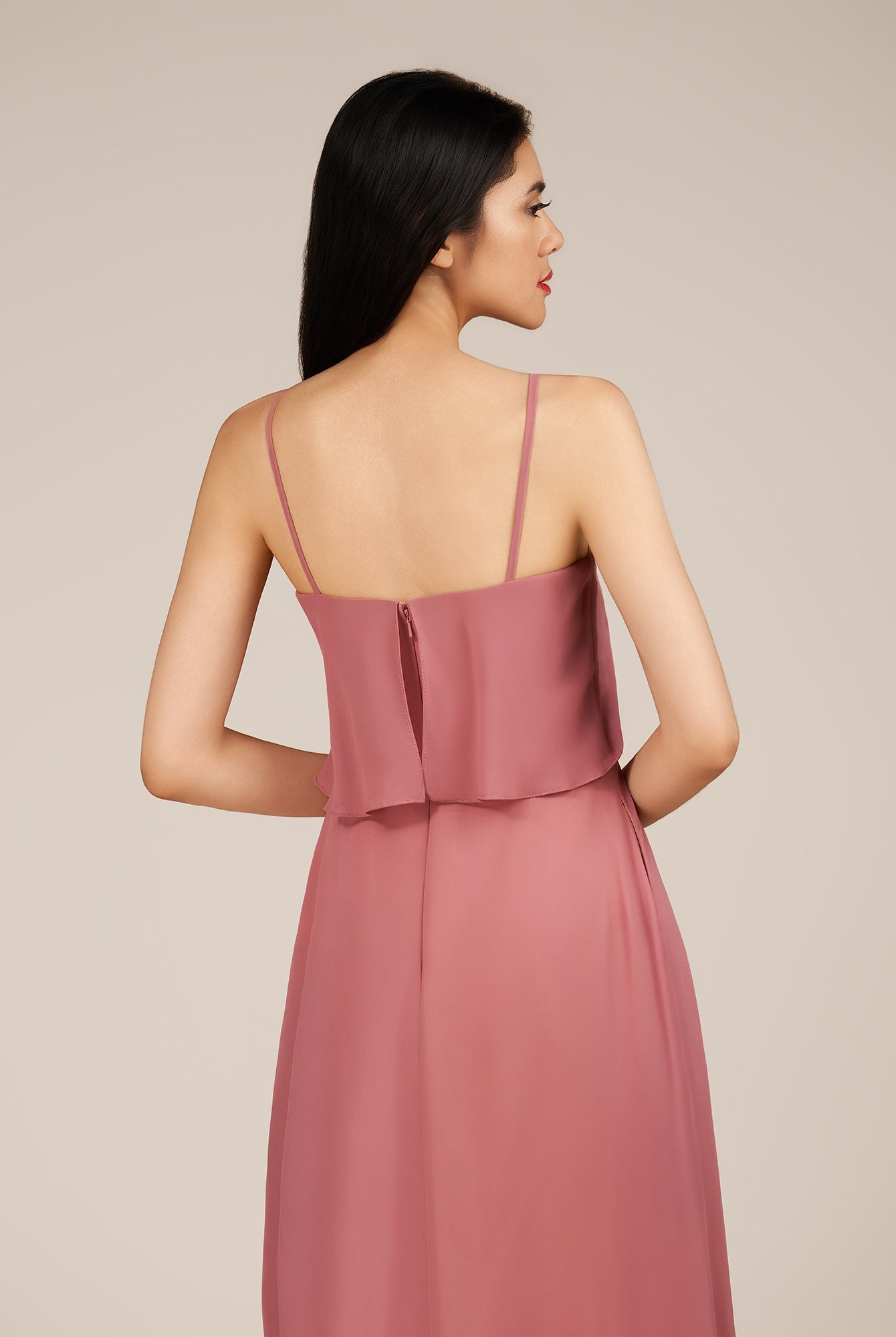 KissDress-Branwyn Mulberry A Line V Neck Chiffon Long Bridesmaid Dress with Ruffles