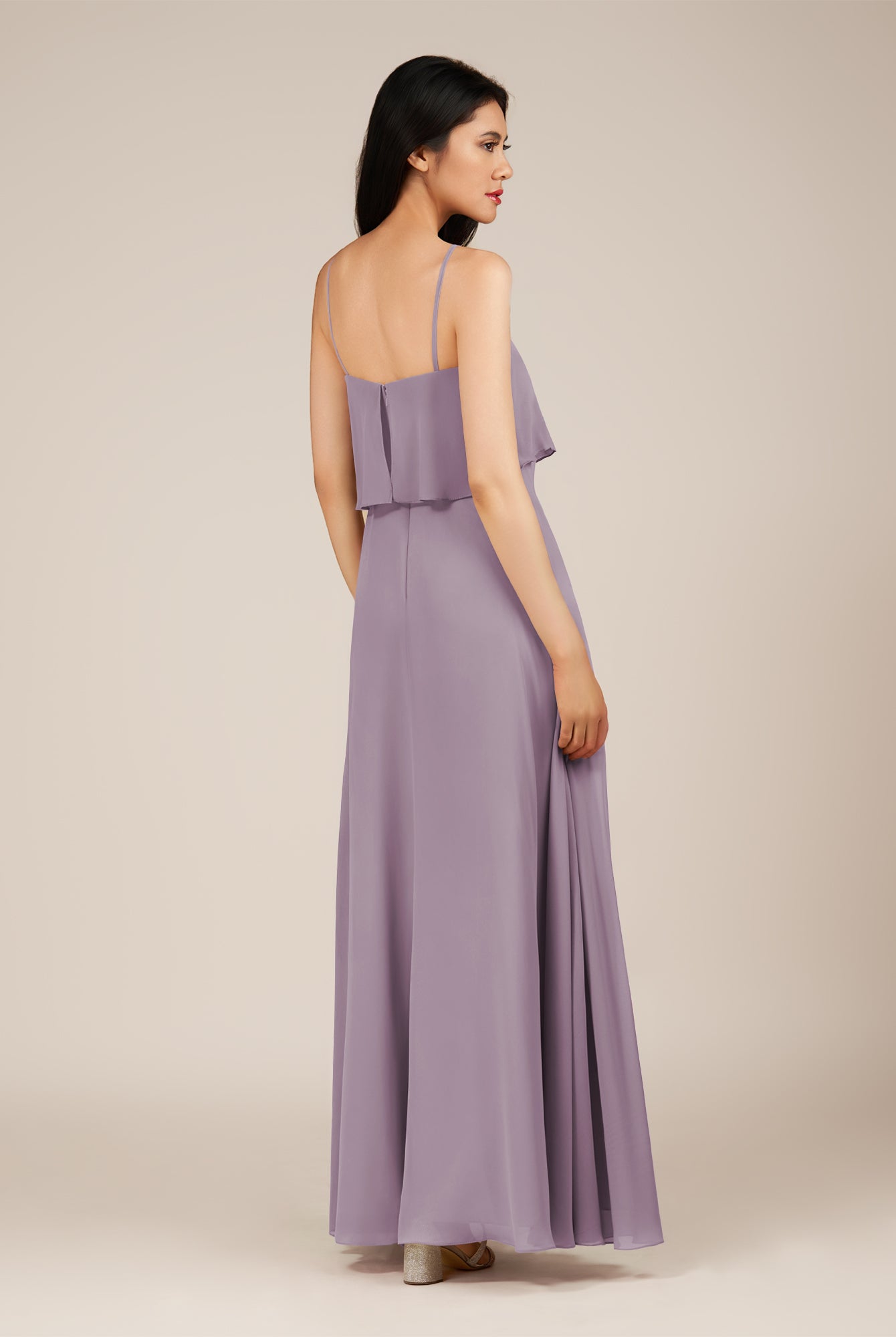 KissDress-Branwyn Dusk A Line V Neck Chiffon Long Bridesmaid Dress with Ruffles