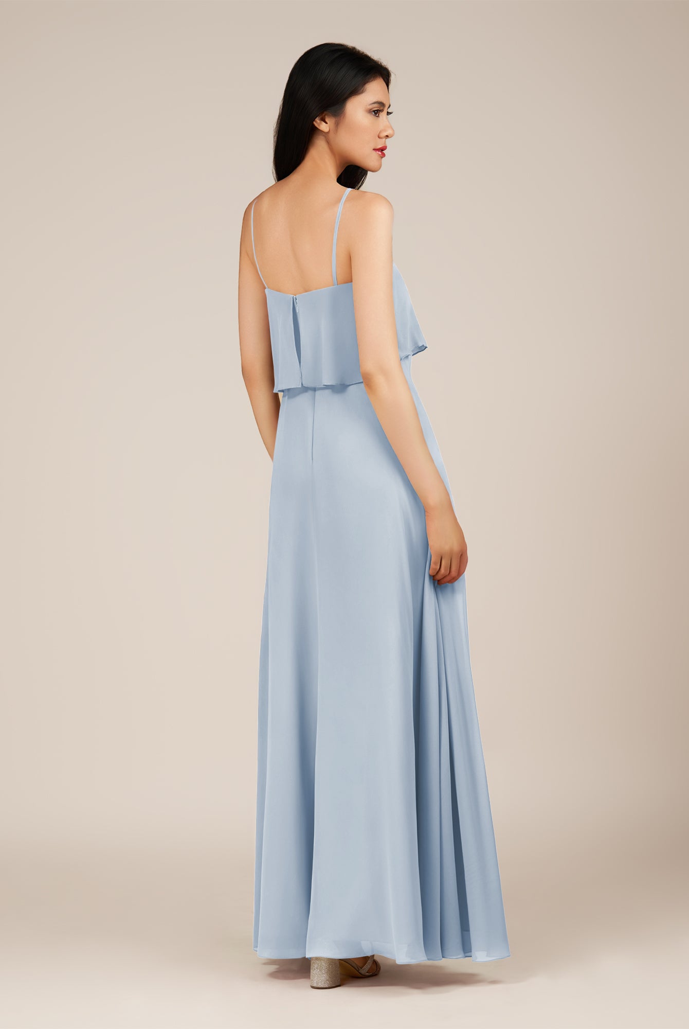 KissDress-Branwyn Ice A Line V Neck Chiffon Long Bridesmaid Dress with Ruffles