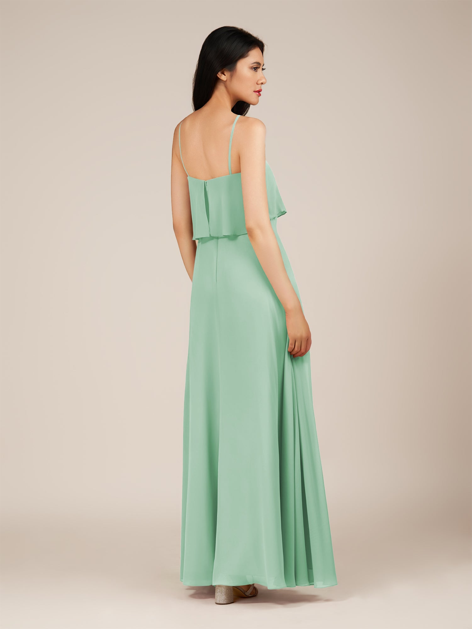 KissDress-Branwyn Pale Pistachio A Line V Neck Chiffon Long Bridesmaid Dress with Ruffles