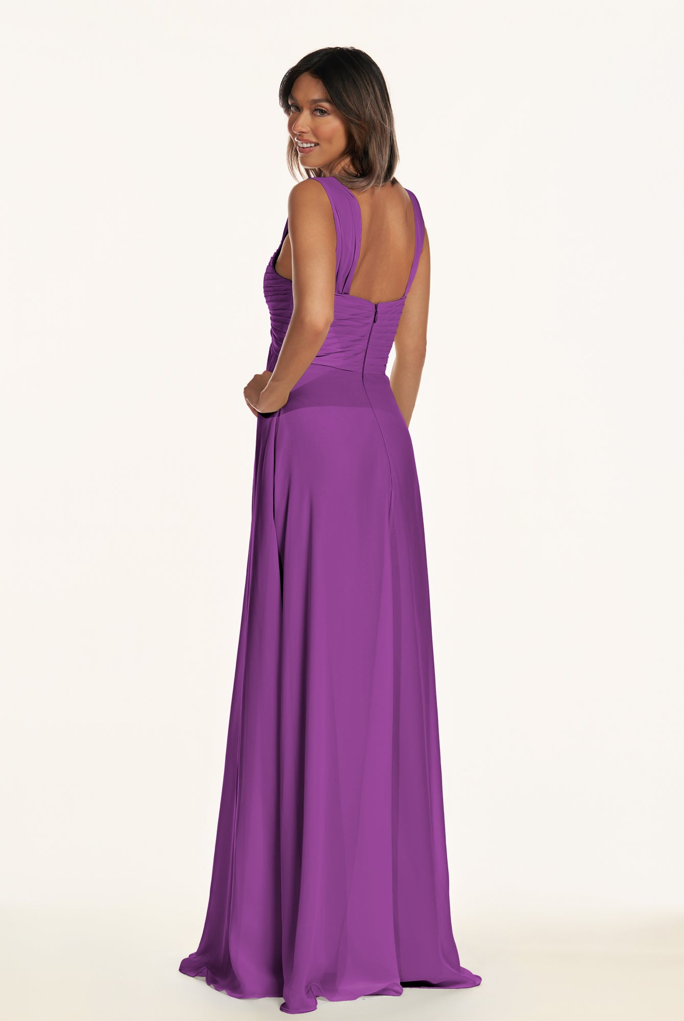 KissDress-Breona Amethyst A Line Chiffon Off the Shoulder Twisted Long Bridesmaid Dress
