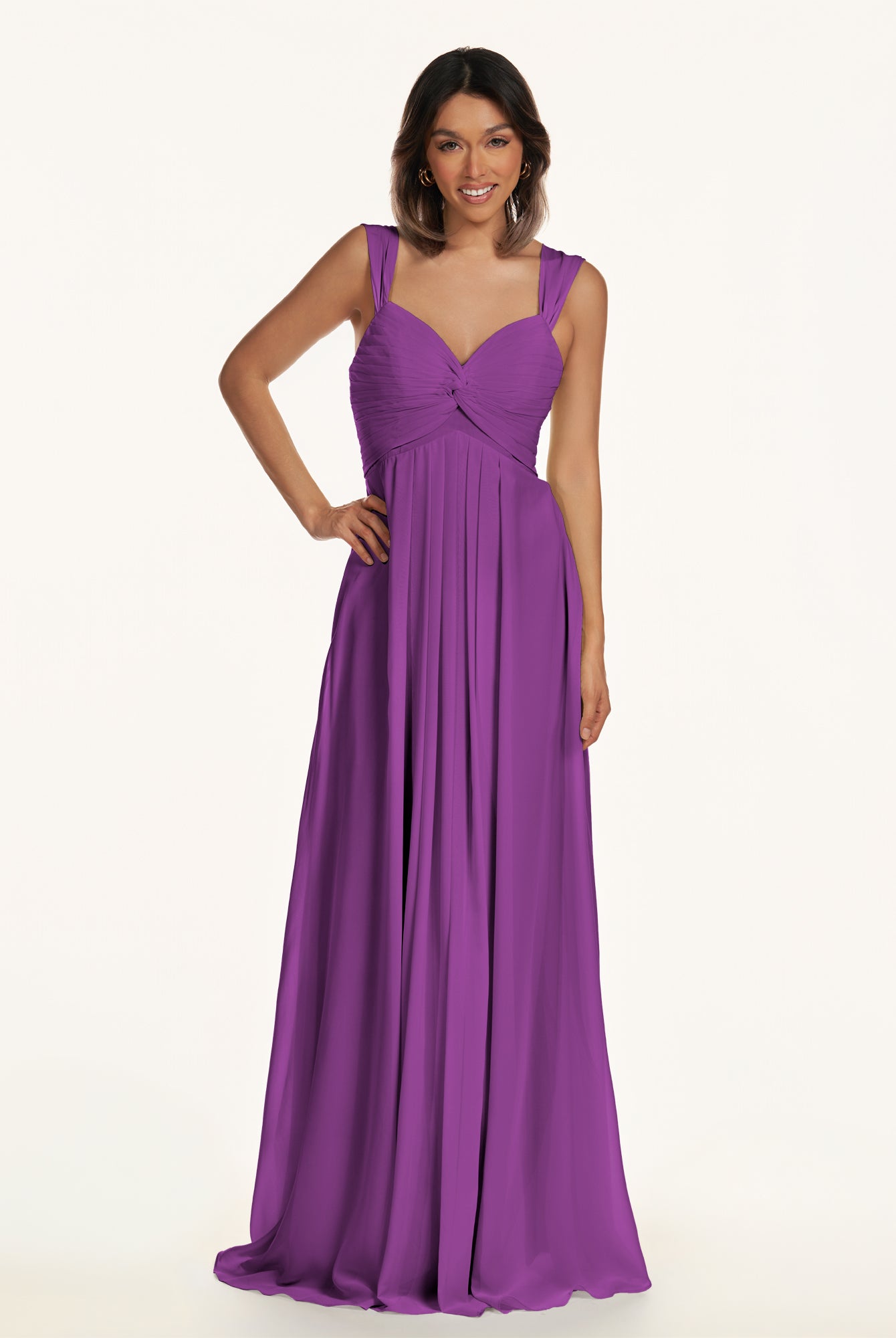 KissDress-Breona Amethyst A Line Chiffon Off the Shoulder Twisted Long Bridesmaid Dress