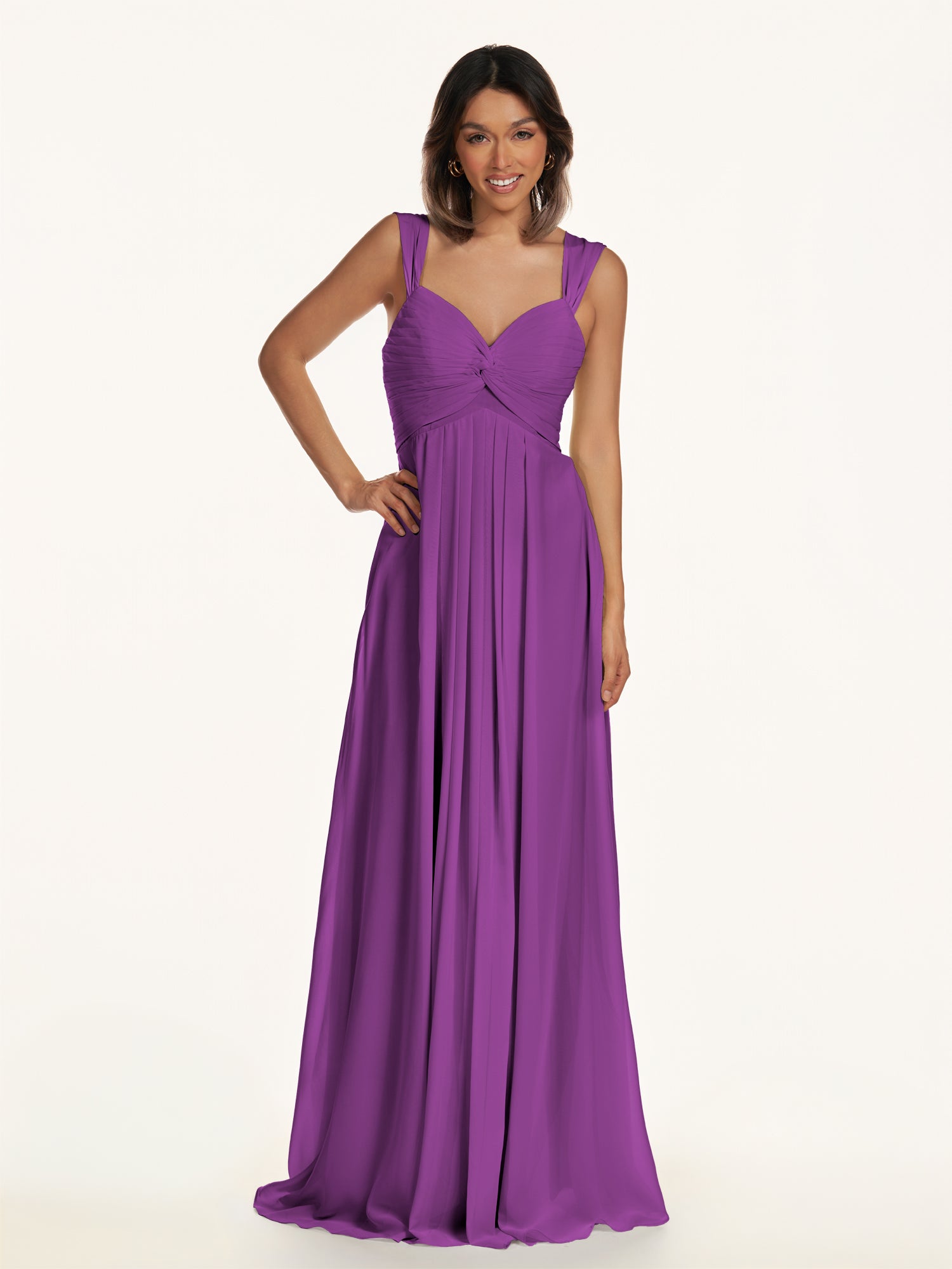 KissDress-Breona Amethyst A Line Chiffon Off the Shoulder Twisted Long Bridesmaid Dress