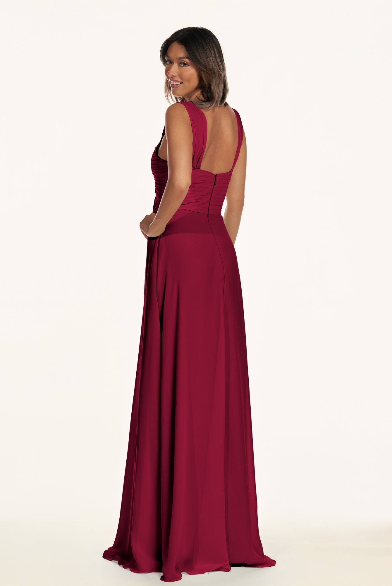 KissDress-Breona Berry A Line Chiffon Off the Shoulder Twisted Long Bridesmaid Dress