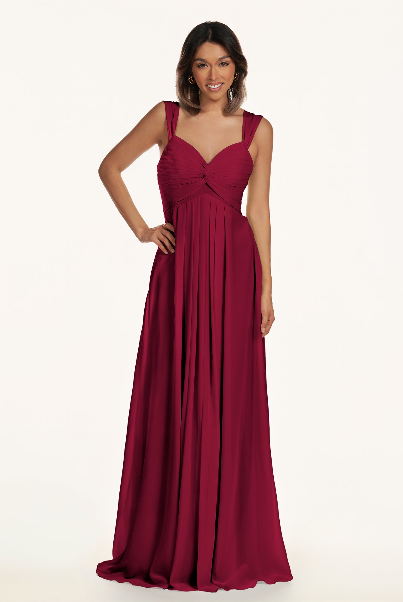KissDress-Breona Berry A Line Chiffon Off the Shoulder Twisted Long Bridesmaid Dress