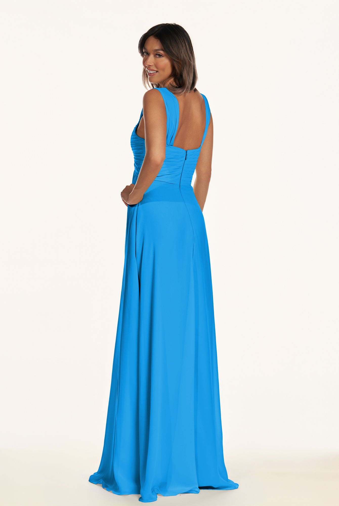 KissDress-Breona Blue Jay A Line Chiffon Off the Shoulder Twisted Long Bridesmaid Dress