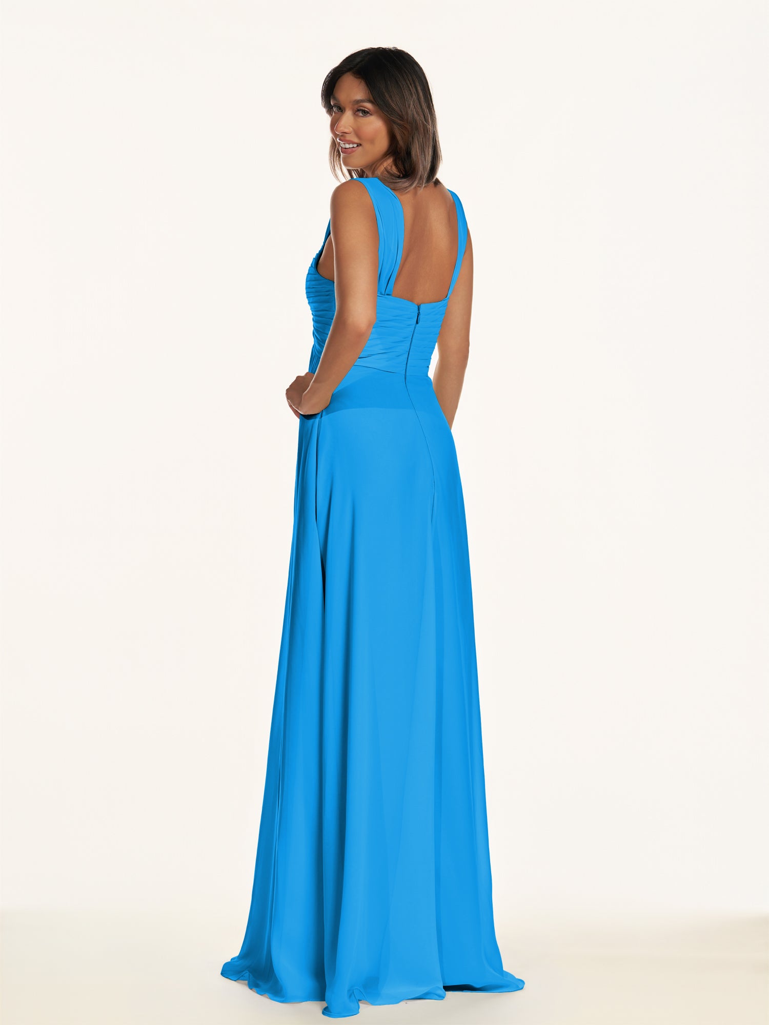 KissDress-Breona Blue Jay A Line Chiffon Off the Shoulder Twisted Long Bridesmaid Dress