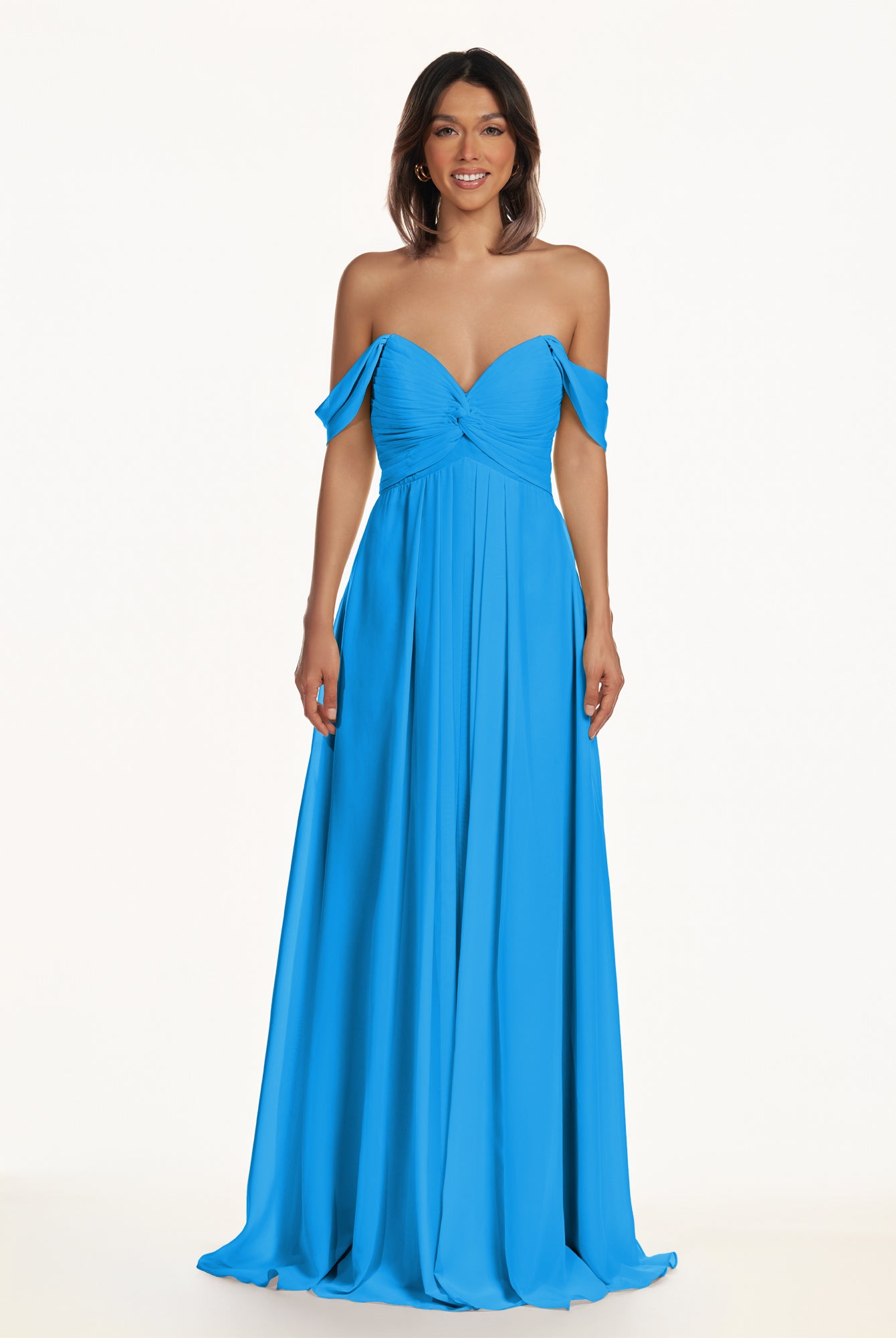 KissDress-Breona Blue Jay A Line Chiffon Off the Shoulder Twisted Long Bridesmaid Dress