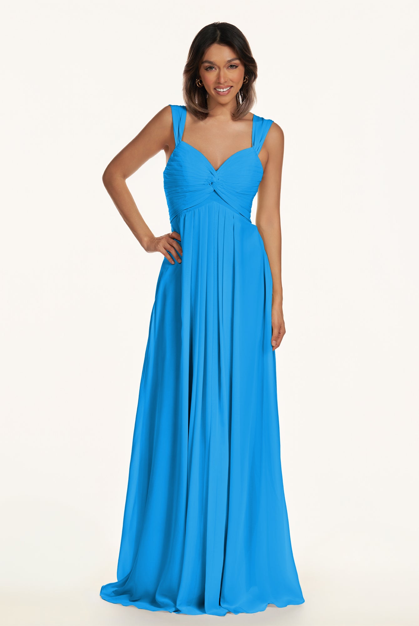 KissDress-Breona Blue Jay A Line Chiffon Off the Shoulder Twisted Long Bridesmaid Dress