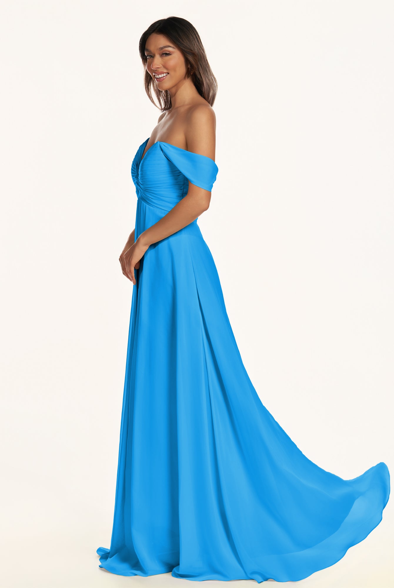 KissDress-Breona Blue Jay A Line Chiffon Off the Shoulder Twisted Long Bridesmaid Dress