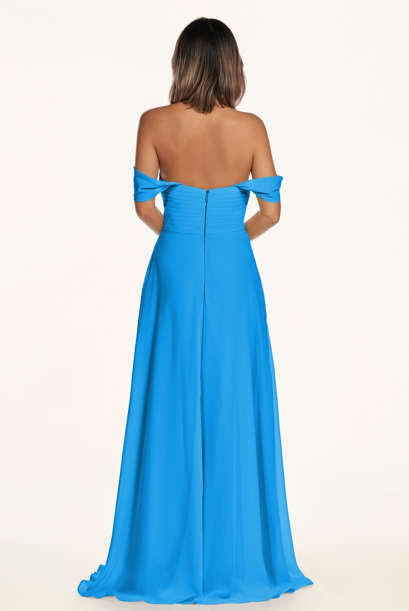 KissDress-Breona Blue Jay A Line Chiffon Off the Shoulder Twisted Long Bridesmaid Dress