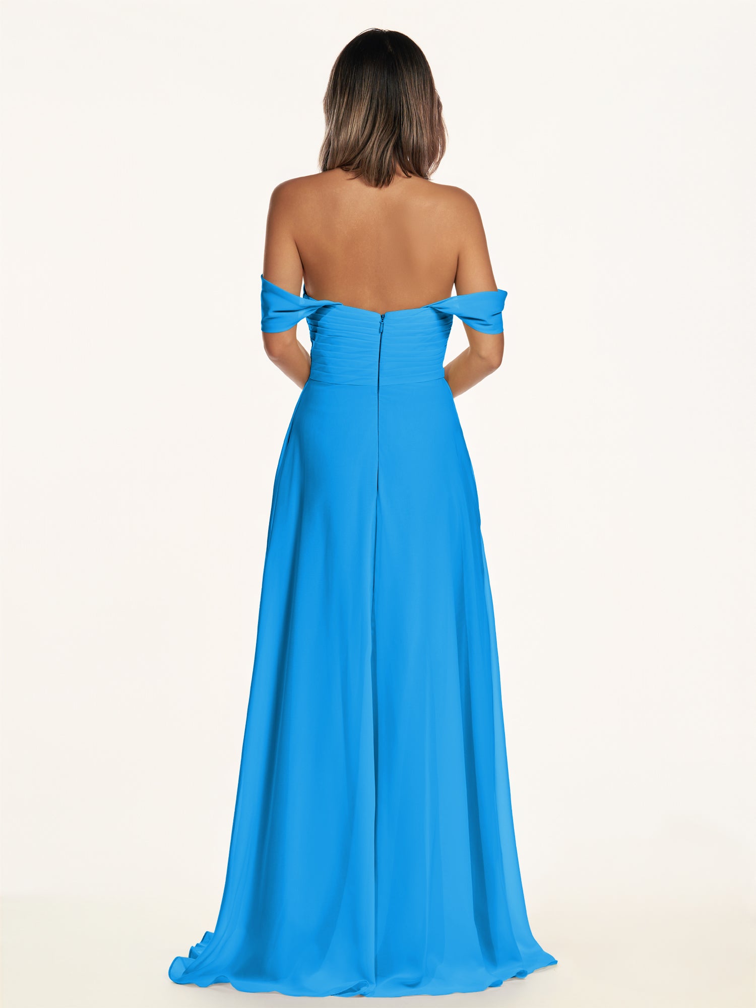 KissDress-Breona Blue Jay A Line Chiffon Off the Shoulder Twisted Long Bridesmaid Dress