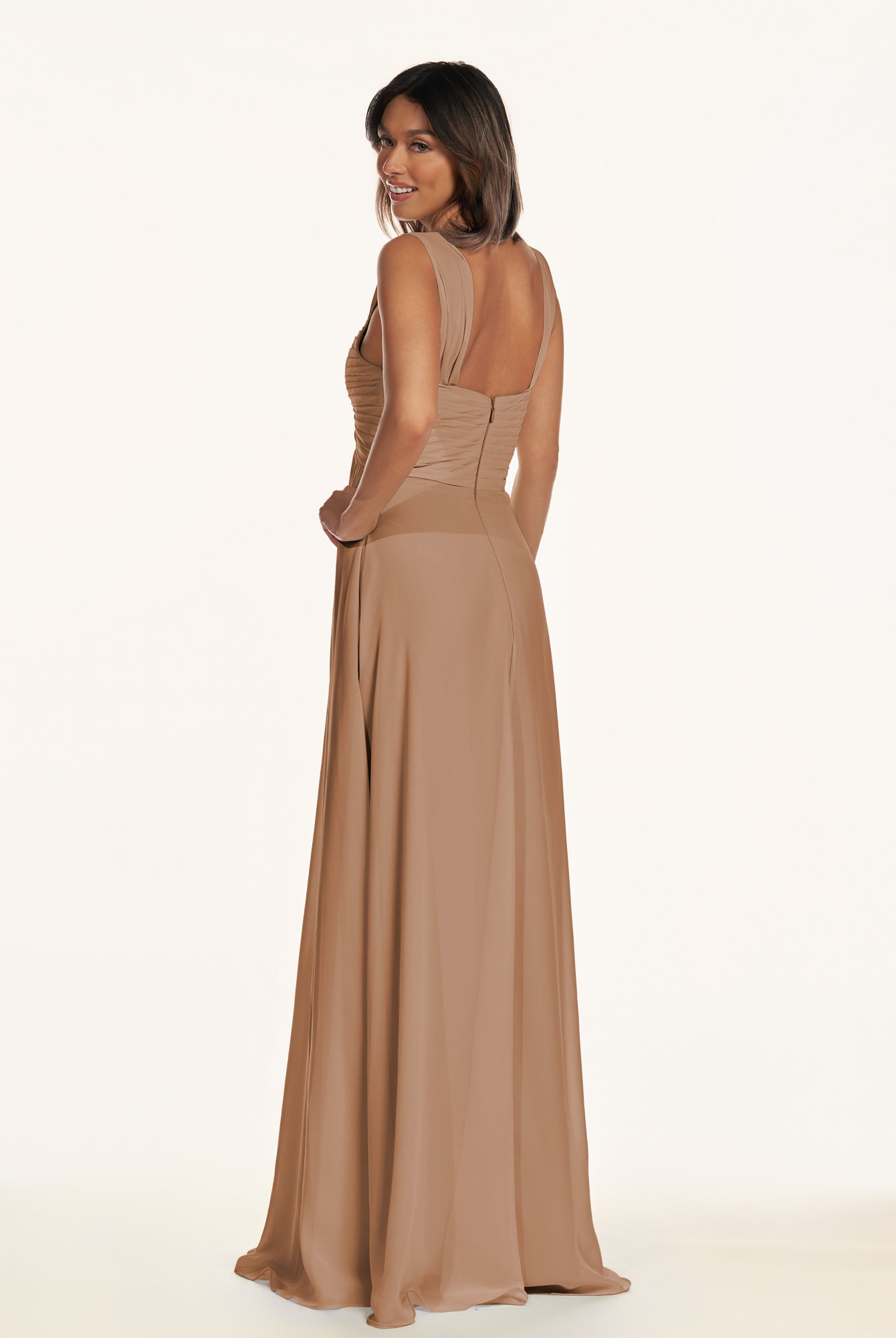 KissDress-Breona Bronzer A Line Chiffon Off the Shoulder Twisted Long Bridesmaid Dress