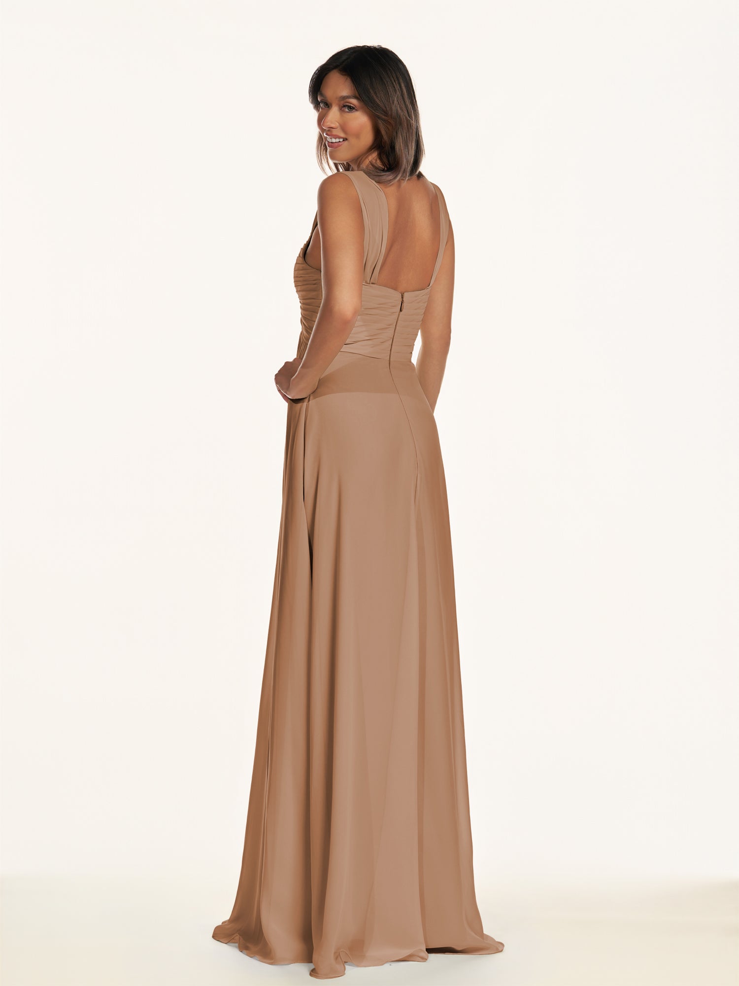 KissDress-Breona Bronzer A Line Chiffon Off the Shoulder Twisted Long Bridesmaid Dress