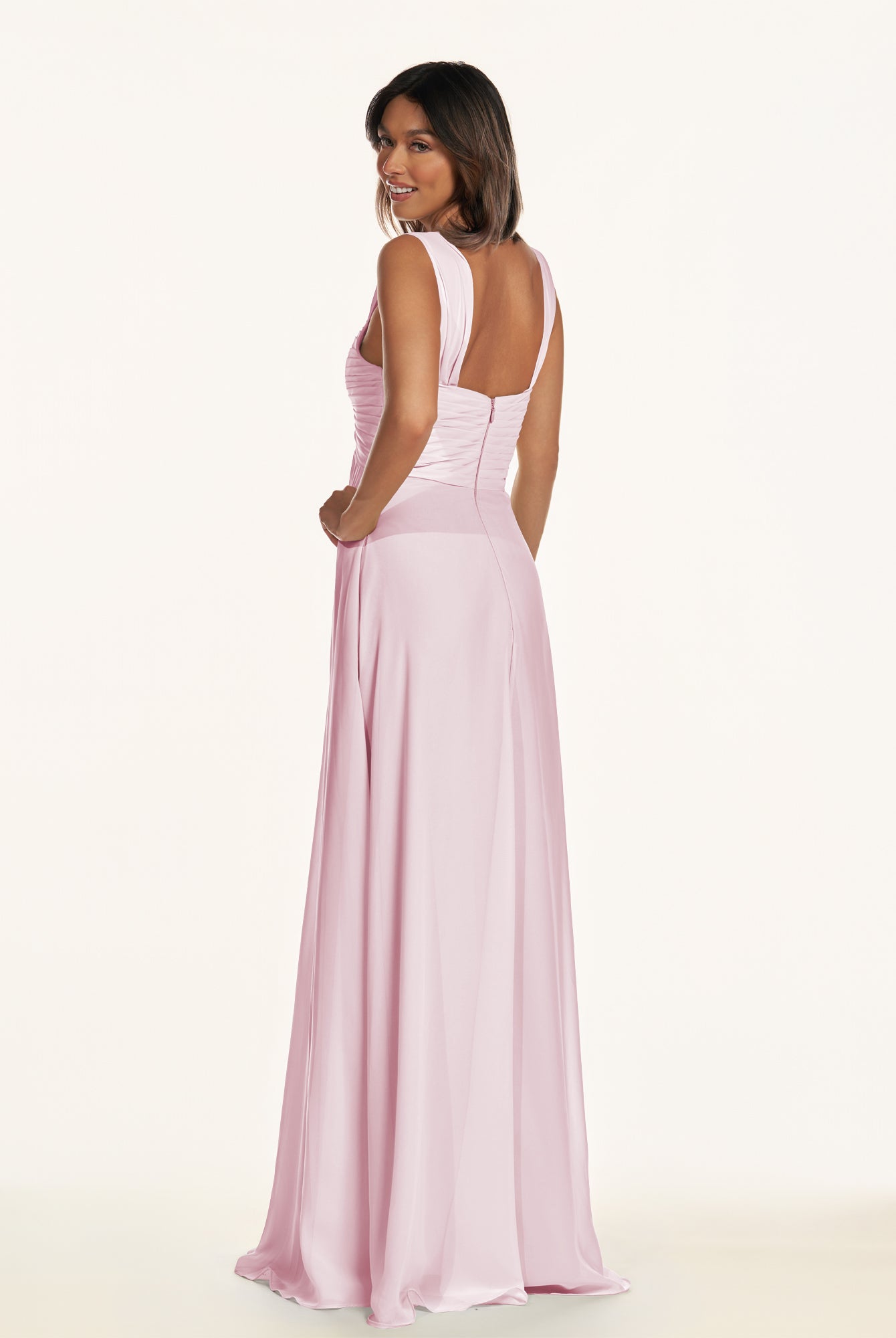 KissDress-Breona Candy Pink A Line Chiffon Off the Shoulder Twisted Long Bridesmaid Dress