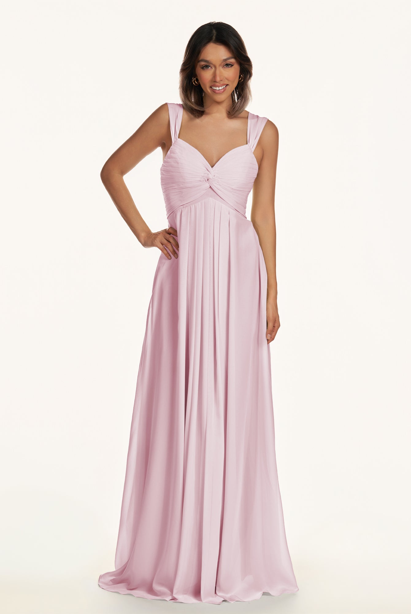 KissDress-Breona Candy Pink A Line Chiffon Off the Shoulder Twisted Long Bridesmaid Dress