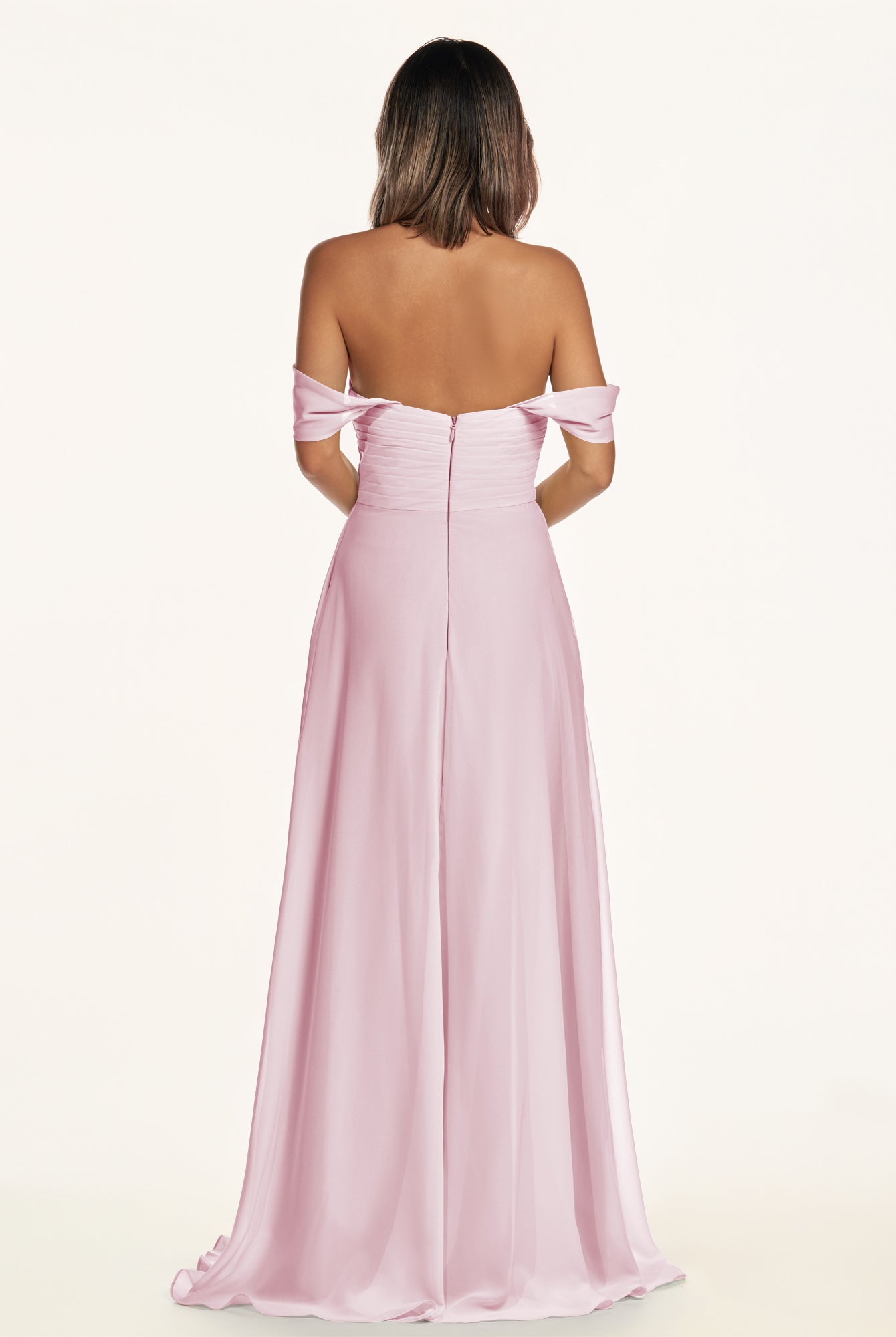 KissDress-Breona Candy Pink A Line Chiffon Off the Shoulder Twisted Long Bridesmaid Dress