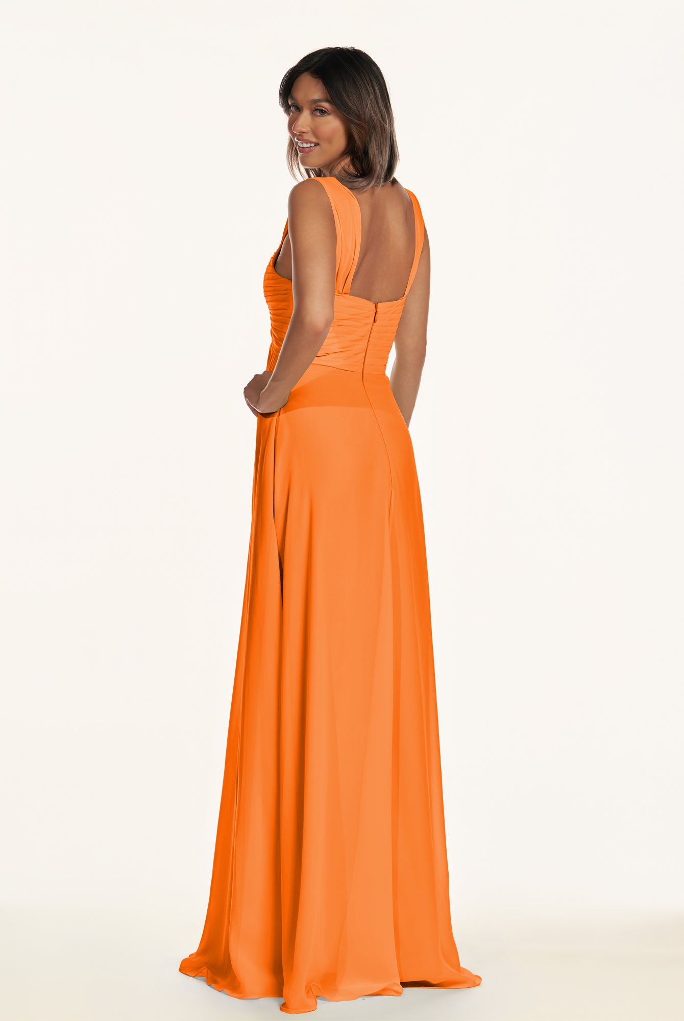 KissDress-Breona Cinnamon A Line Chiffon Off the Shoulder Twisted Long Bridesmaid Dress