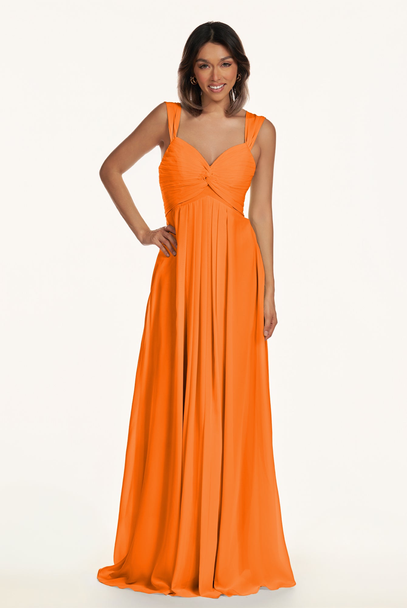 KissDress-Breona Cinnamon A Line Chiffon Off the Shoulder Twisted Long Bridesmaid Dress