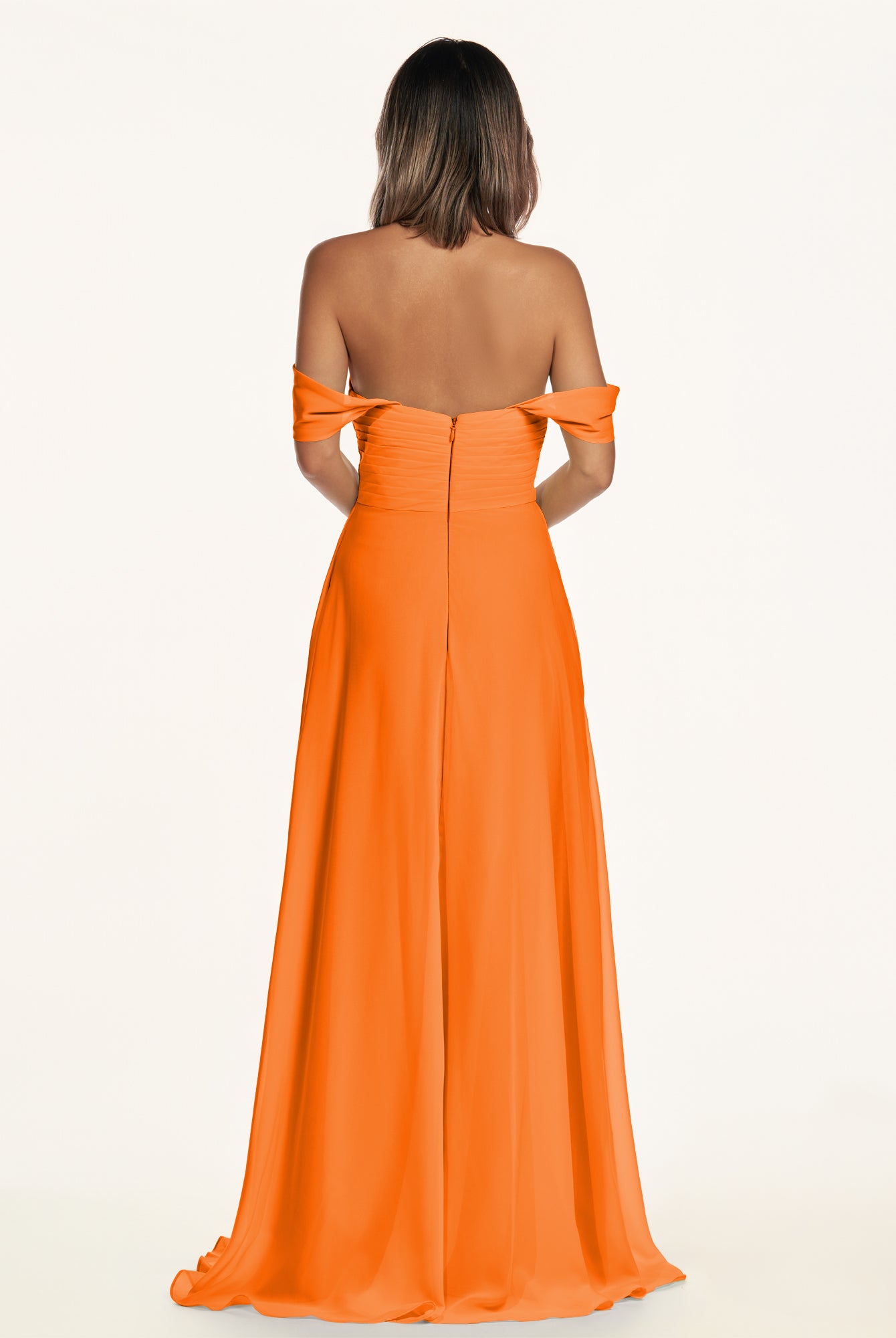 KissDress-Breona Cinnamon A Line Chiffon Off the Shoulder Twisted Long Bridesmaid Dress
