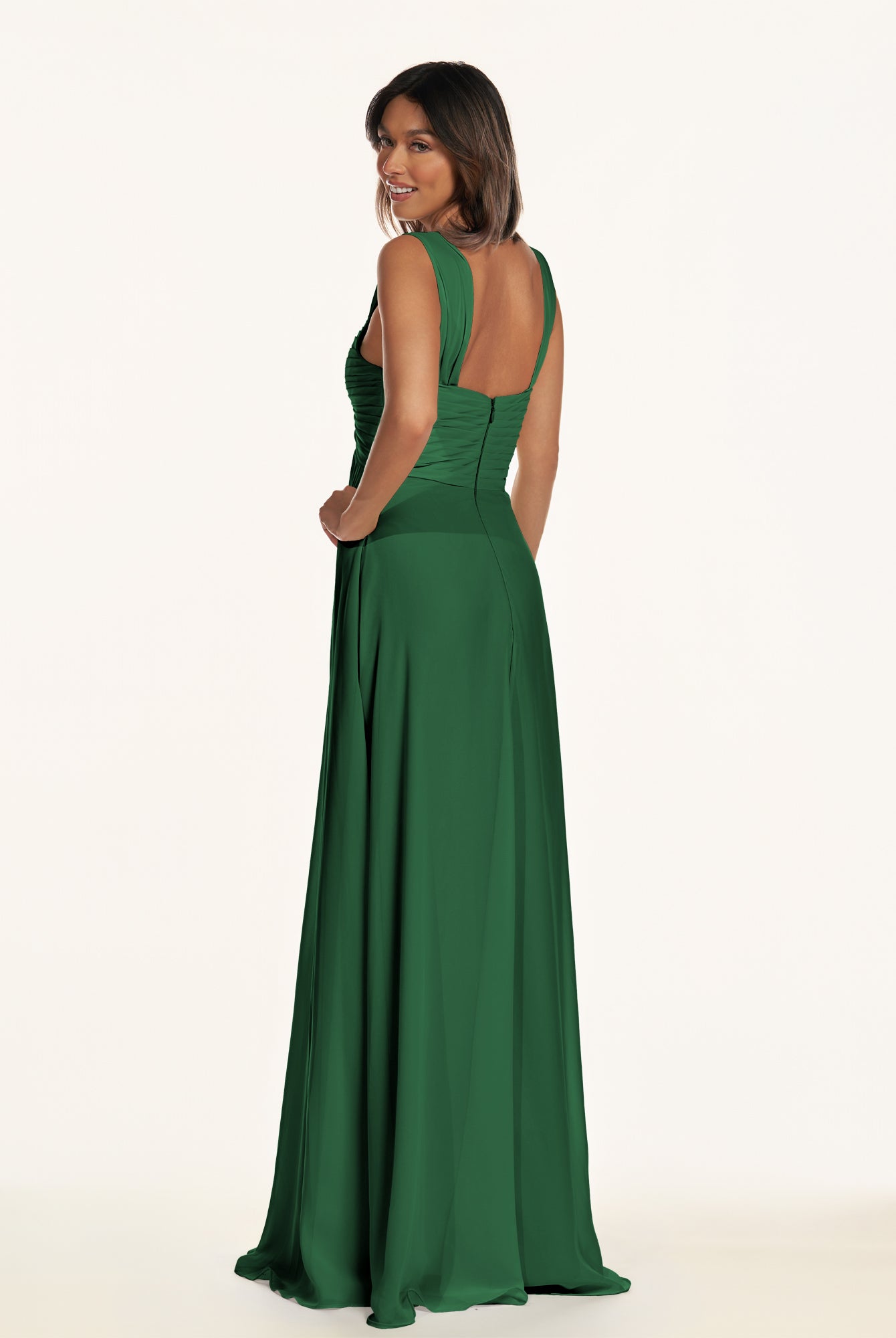 KissDress-Breona Dark Green A Line Chiffon Off the Shoulder Twisted Long Bridesmaid Dress