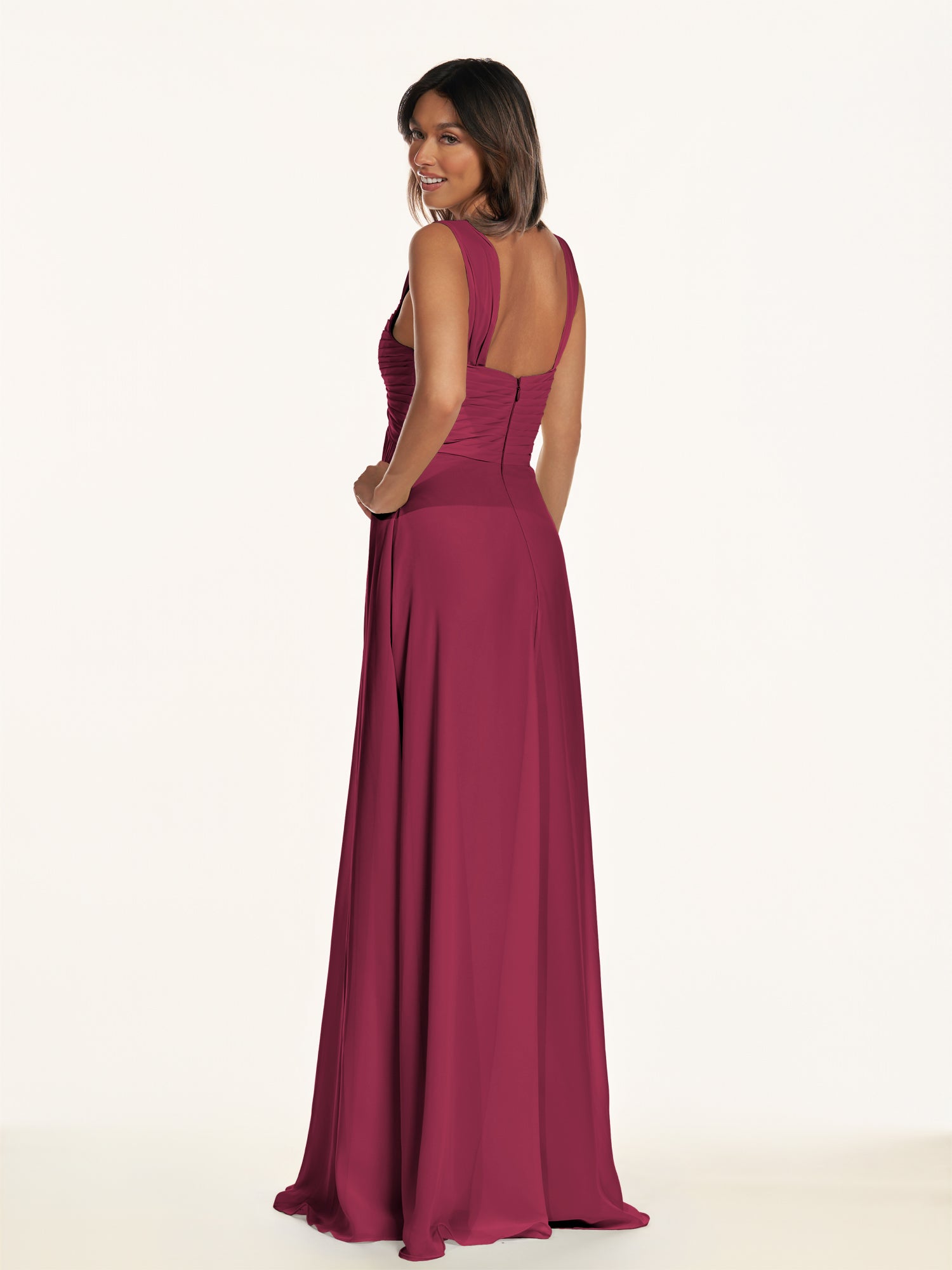 KissDress-Breona Desert Rose A Line Chiffon Off the Shoulder Twisted Long Bridesmaid Dress