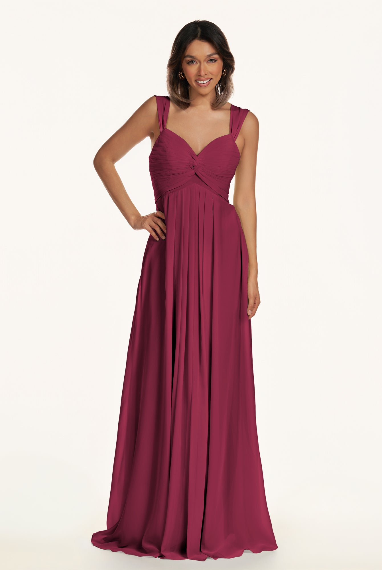 KissDress-Breona Desert Rose A Line Chiffon Off the Shoulder Twisted Long Bridesmaid Dress