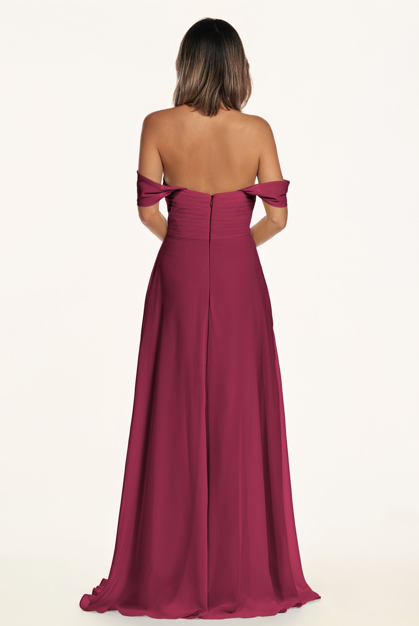 KissDress-Breona Desert Rose A Line Chiffon Off the Shoulder Twisted Long Bridesmaid Dress