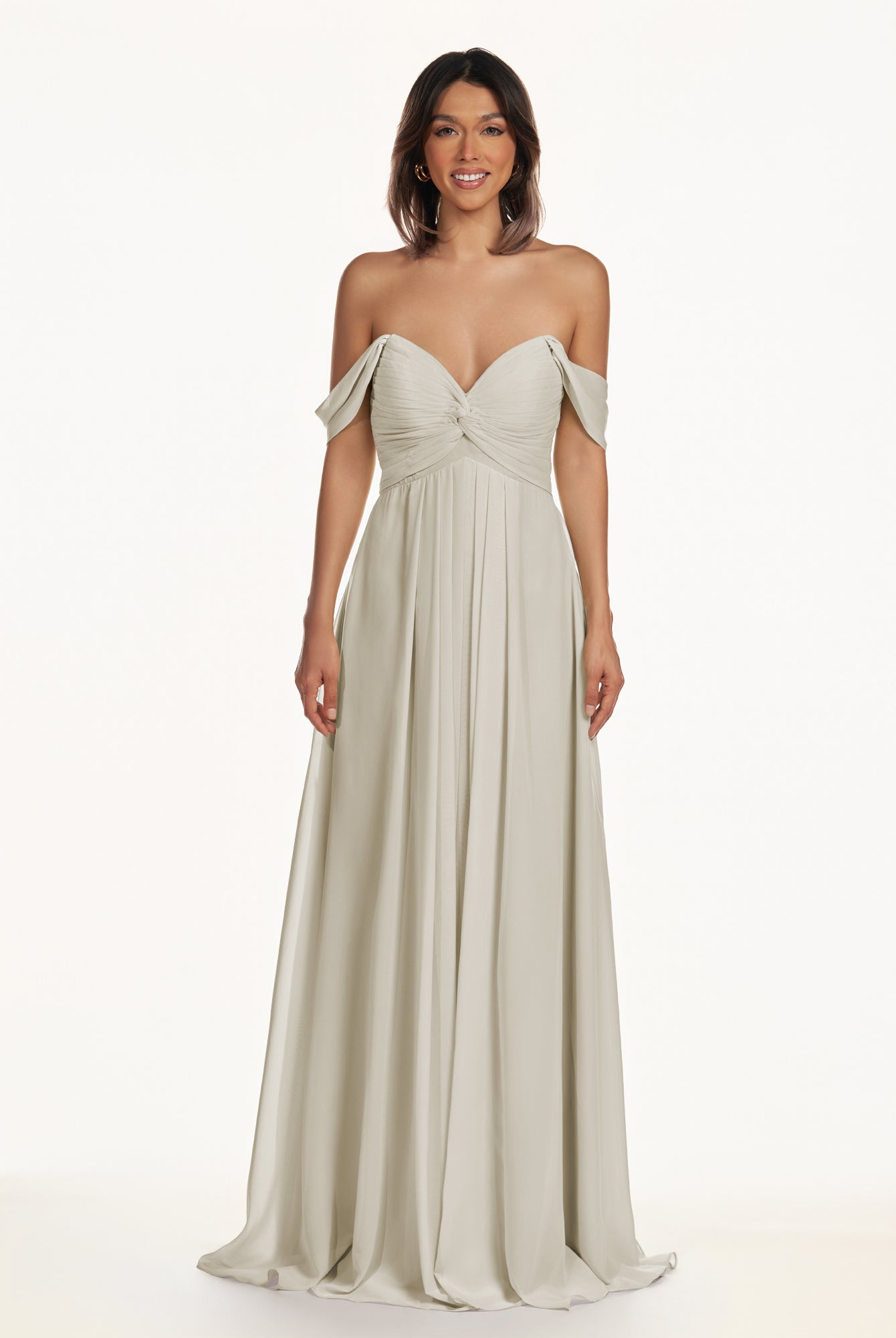 KissDress-Breona Dove Gray A Line Chiffon Off the Shoulder Twisted Long Bridesmaid Dress