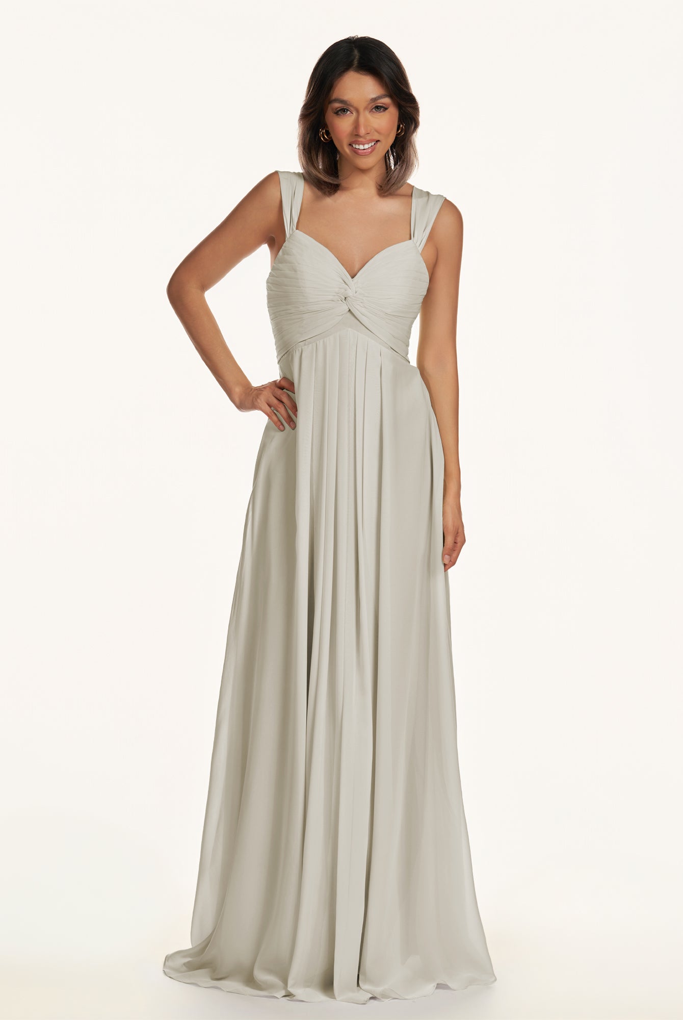 KissDress-Breona Dove Gray A Line Chiffon Off the Shoulder Twisted Long Bridesmaid Dress