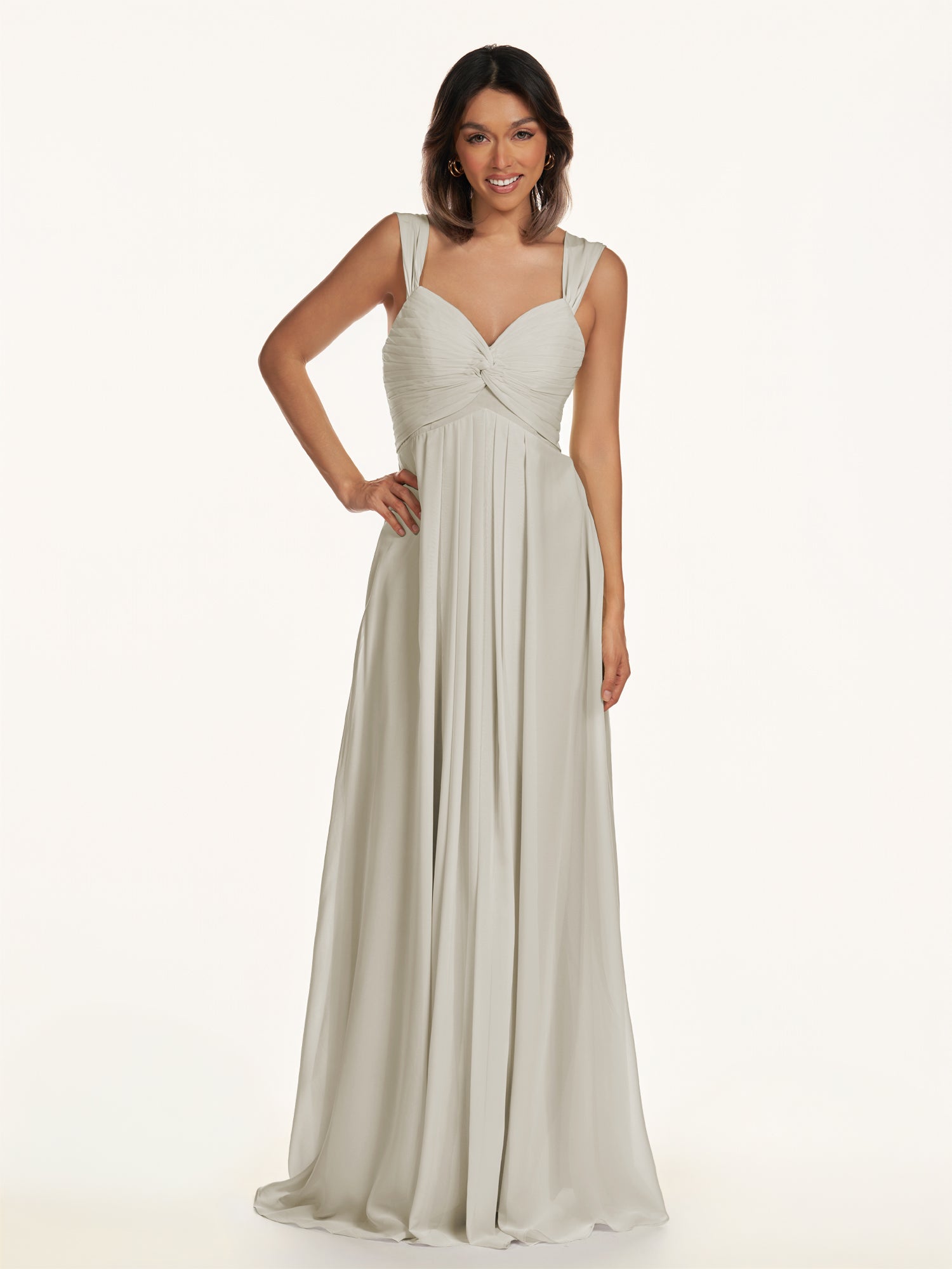KissDress-Breona Dove Gray A Line Chiffon Off the Shoulder Twisted Long Bridesmaid Dress