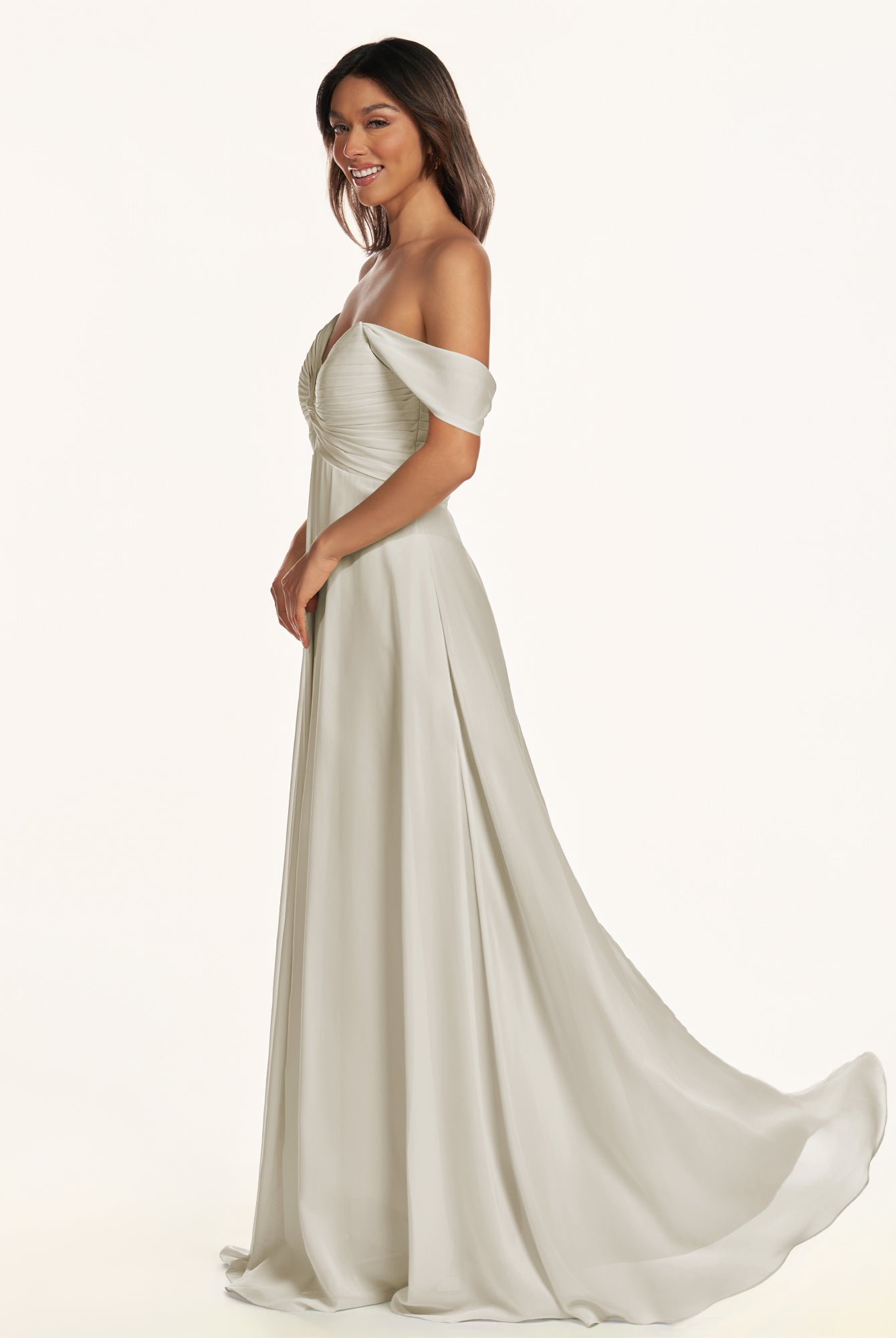 KissDress-Breona Dove Gray A Line Chiffon Off the Shoulder Twisted Long Bridesmaid Dress