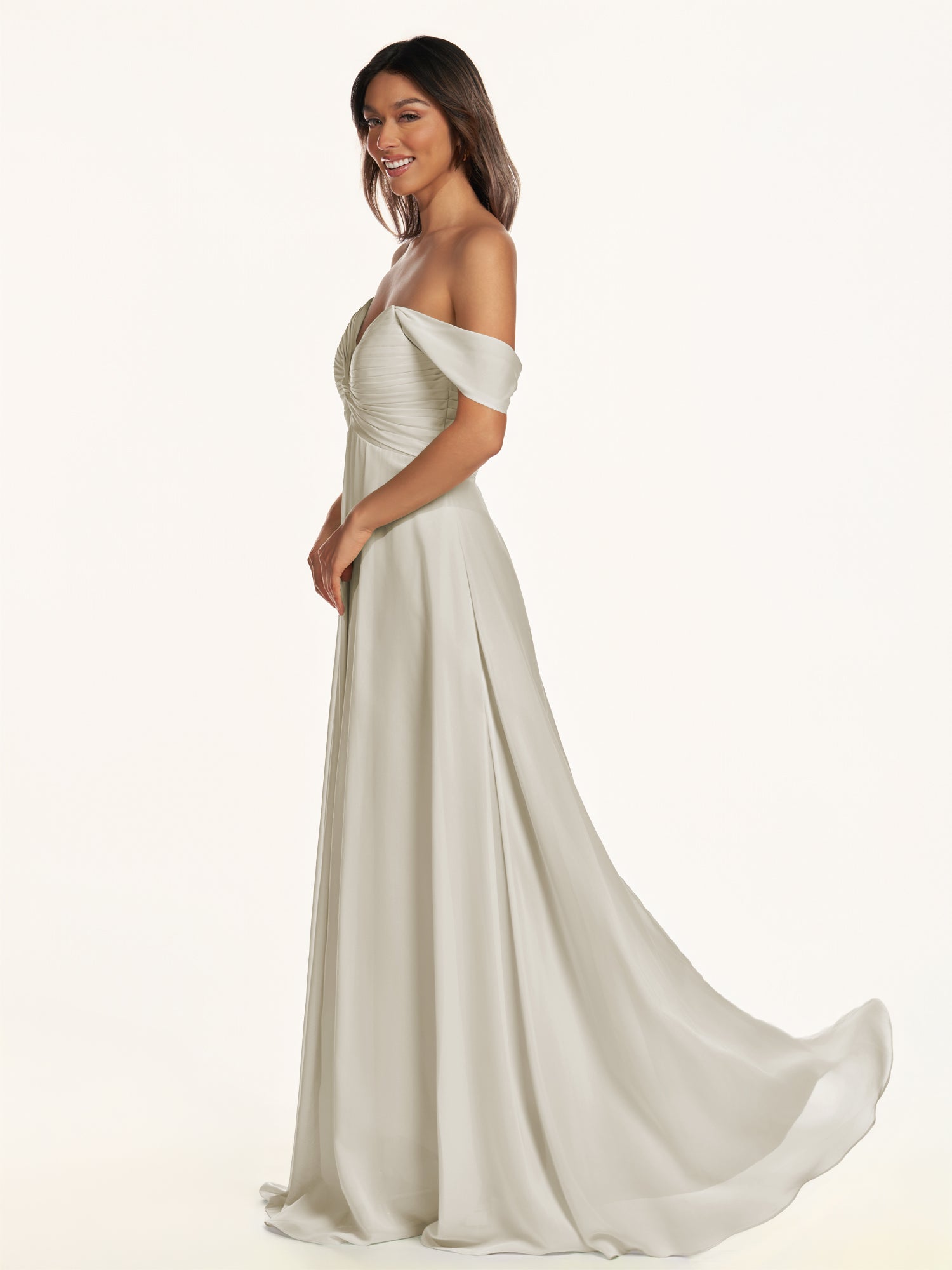 KissDress-Breona Dove Gray A Line Chiffon Off the Shoulder Twisted Long Bridesmaid Dress