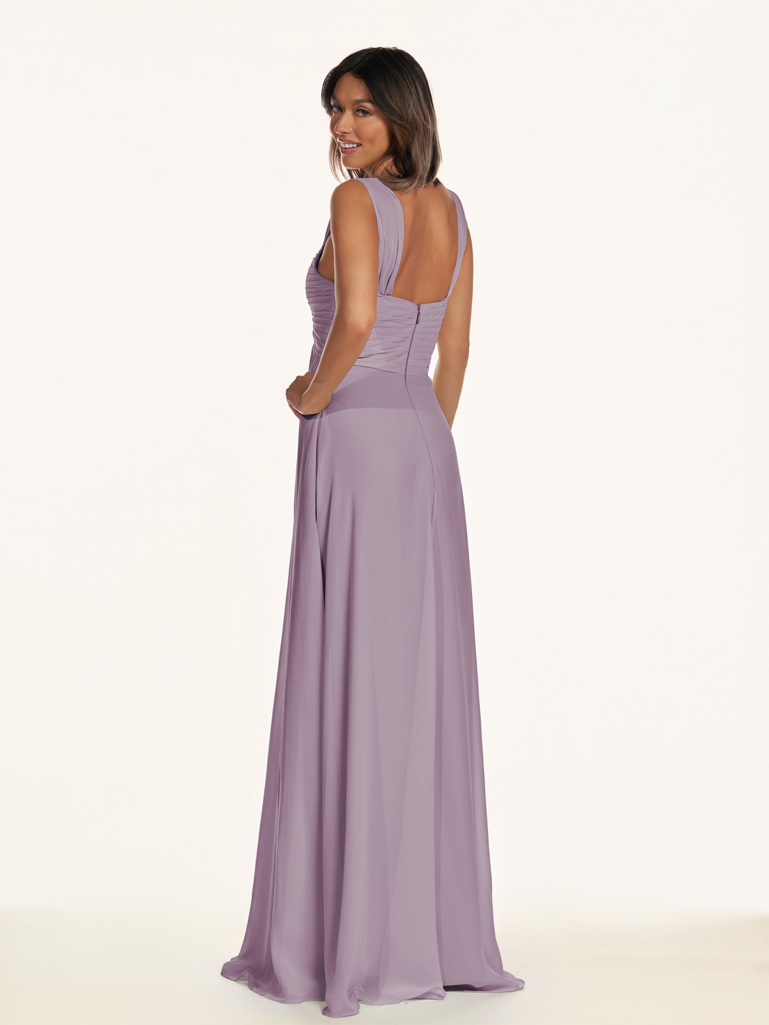 KissDress-Breona Dusk A Line Chiffon Off the Shoulder Twisted Long Bridesmaid Dress