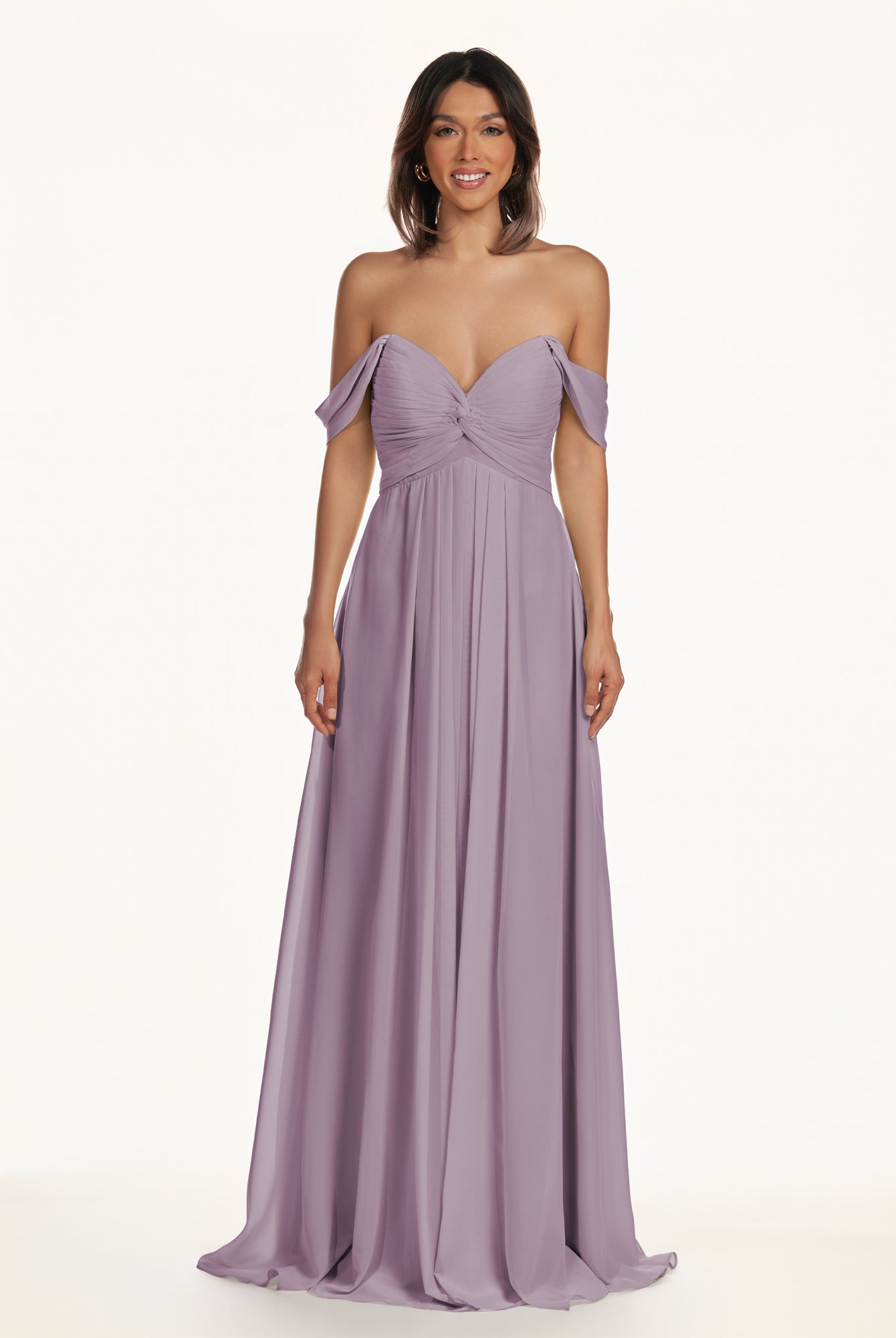 KissDress-Breona Dusk A Line Chiffon Off the Shoulder Twisted Long Bridesmaid Dress