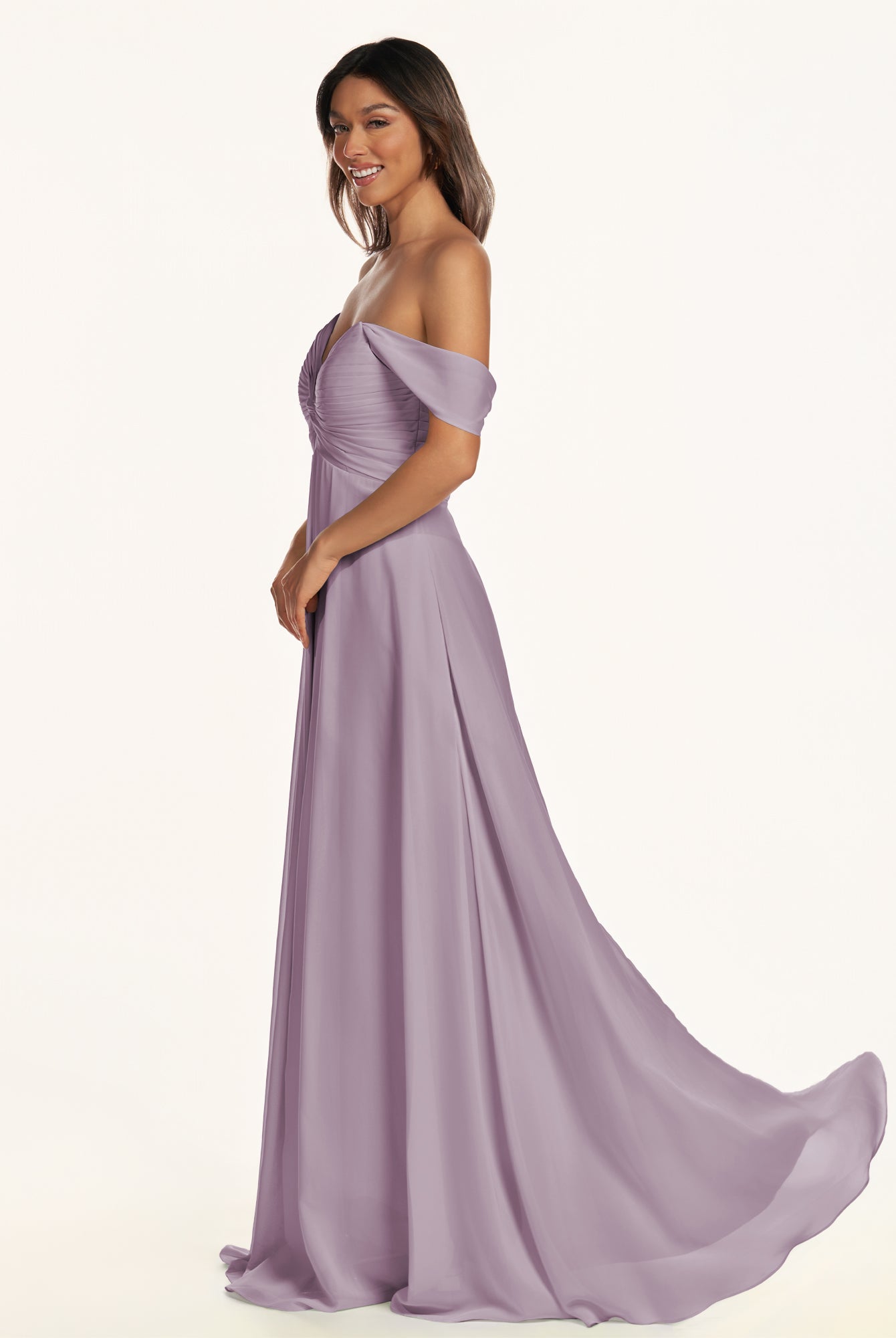 KissDress-Breona Dusk A Line Chiffon Off the Shoulder Twisted Long Bridesmaid Dress